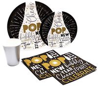 Celebrate The New Year Pack! Disposable Paper Plates, Napkins and Cups Set for 15 (With free extras)