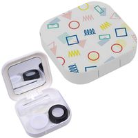 Portable Contact Lens Case Box Travel Kit Mirror + Bottle + Tweezers Container Holder [ Retro Memphis Geometric Line Shapes ]