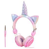 Unicorn Kids Headphones 3.5MM Audio Cable Cartoon Headband 85dB Volume Limited on Ear Headphones for Children,Boys,Girls,Adults,Teens,School,Christmas,Parties (Pink-Unicorn)