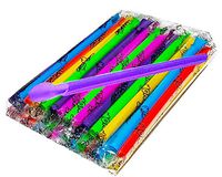 Reusable, Super-Long Spoon Smoothie Straws-Wide Diameter, Asst. Florescent Color, Wrapped – Scooping, Sturdy Milkshake, Slushy, Snow Cone, Boba Straws - 10.5” Long, Bag of 35.