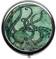 BeeGogo - Cool Octopus Color Custom Round Silver Pill Box Pocket 2.1 inches Medicine Tablet Holder Organizer Case for Purse