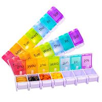 Weekly Pill Organizer Large - 7 Day Pill Box Case with Push Button Design, Rainbow Supplement Oraganizer to Hold Vitamin/Medicine, BPA Free & Arthritis Friendly (3 Pack)