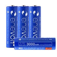 enevolt AA 3000mAh Ni-MH Rechargeable Batteries with 1,000 Recharge Cycles and Low Self-Discharge, Pre-Charged, Case Included - 4 Pack