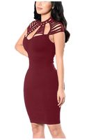 Goddessvan Women's Sexy Sleeveless Hollow Out Cocktail Party Mini Bodycon Clubwear Dress (S, Wine)