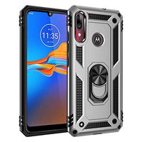 Thin fit case for Moto E6 Plus Case with Dual Layer 2 in 1 with Extreme Slim Anti-Fall Cover Soft Silicone Phone case Protection and Finger Ring Holder Kickstand Magnetic Car Mount Cover (Silver)