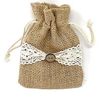 Burlap and Lace Favor Bags with Drawstring 4" x 5.5" – 12- Pack Gift Bags Baby Shower Favors Wedding Jewelry Pouch, Birthday Presents, Snacks, Candy, Small Toys, Christmas Gifts (Brown)