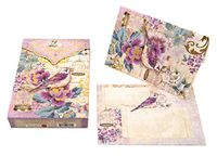 Punch Studio Pouch Note Cards Purple Bird with Gold Bird Cages 46572