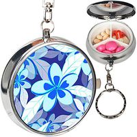 Portable 3 Compartments Metal Pill Organizer Keychain Stash Case Box (Tropical Plumeria Flower Nature Flowers)