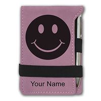 Mini Notepad, Happy Face, Personalized Engraving Included (Pink)