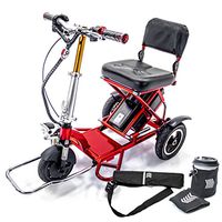 TRIAXE SPORT Foldable Electric Mobility Scooter + Cane & Cup Holder - RED