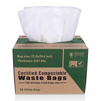 Primode 100% Compostable Bags, 13 Gallon Food Scraps Yard Waste Bags, 50 Count, Extra Thick 0.87 Mil. ASTMD6400 Compost Bags Small Kitchen Trash Bags, Certified by BPI and TUV