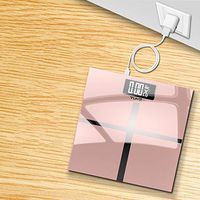 Wisess Ultra Slim Digital Scales Tempered Glass Digital Bathroom Scale Household Body Fat Scales with Step-On Technology and Precision Sensors Battery/USB,Pink（Charging）