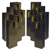 Paper Wine Gift Bags 12 Pcs Premium Gold Metallic Foil Black Color Patterns Bottle Wrapping Wine Tote Recyclable Liquor Bottle Carrier,13.7'' x 4.7''x 3'' by BllalaLab (Black & Gold)