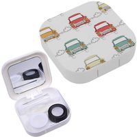 Portable Contact Lens Case Box Travel Kit Mirror + Bottle + Tweezers Container Holder [ Retro Cars Cute ]