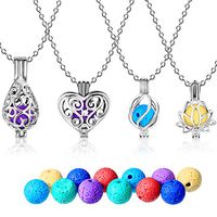 4 Pcs Aromatherapy Necklaces Lava Stone Diffuser Necklaces Essential Oil Necklaces with 24 Pcs Lava Stones for Women Girls