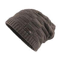 Theoylos Men's Winter Knitted Hats Outdoors Warm Beanie Hat Unisex Stretch Plus Velvet Knit Hat Fleece Lined Ski Cap Khaki