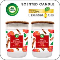Air Wick Scented Candles with Essential Oils, Aromatherapy Candles Jar, Apple Orchard & Ceylon Cinnamon, Cork Lid, Long Lasting Fragrance, up to 70 hours burn time per 2 pack 2x6.52oz, for living room