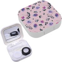 Portable Contact Lens Case Box Travel Kit Mirror + Bottle + Tweezers Container Holder [ Watercolor Pink Purple Roses Elderberry ]