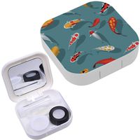 Portable Contact Lens Case Box Travel Kit Mirror + Bottle + Tweezers Container Holder [ Japanese School Carp Coi Pond ]