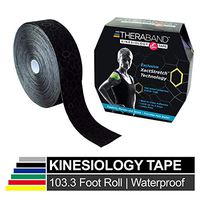 TheraBand Kinesiology Tape, Waterproof Physio Tape for Pain Relief, Muscle & Joint Support, Standard Roll with Application Indicators, 2 Inch x 103.3 Foot Bulk Roll, Black/Black