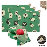 3 Pack Beeswax Food Wrap with Button, Eco Friendly Bees Wax Reusable Food Storage Wraps Natural Cotton Beeswax Wrap Alternative To Plastic Bags for Household Daily Use (Sheep Pattern)