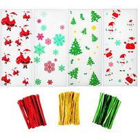 200 Pieces Christmas Cellophane Bags with Snowflake Snowman Santa Claus Christmas Trees Patterns for Christmas Party Supplies (Style 1)