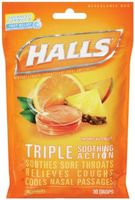 Halls Triple Soothing Action Cough Drops, Tropical Fruit, 30 Count Per Bag (5 Pack)