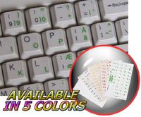 Danish Keyboard Decals ON Transparent Background with Blue, Green, RED, White OR Yellow Lettering (Green)