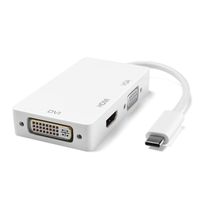 TNP USB Type C (USB-C) to HDMI 4K + VGA + DVI AV Multi Port Hub Adapter - USB-C to HDMI VGA DVI 4K 1080P Video Audio Converter Combo Connector External Graphics Adapter Card Cable Plug Wire Cord White