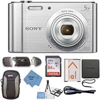 Sony W800/S DSC-W800/S DSCW800S 20 MP Digital Camera 5X Optical Zoom (Silver) Bundle with 64GB SDHC Memory Card, Table top Tripod, Deluxe Case, and Ultimate Lens Cleaning Cloth