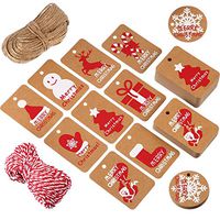Tatuo 200 Pieces Kraft Paper Gift Tags Crafts Hang Label Holiday Tag in 10 Styles Christmas Patterns with 295 Feet Twine for Christmas Winter Theme Party Wedding Birthday Gift Wrapping