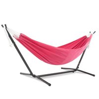 Vivere Double Polyester Hammock with Space Saving Steel Stand, Hot Pink (450 lb Capacity - Premium Carry Bag Included)