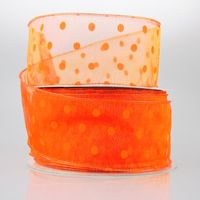 Organza Polka Dots Wired Ribbon, 50-Yard, 2-inch (Orange)