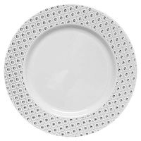 Set of 40 Disposable Dinner Plates Bundle Combo | Premium Quality Firm White Plastic | Elegant Sphere Silver Rim | Bulk Qty 20x 10.25'' Dinner Plates + 20x 7.25'' Salad Plates