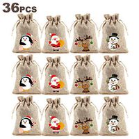 DIYASY 36 Pcs Christmas Burlap Drawstring Gift Bags, Treat Linen Bags for New Year Party.
