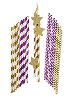 Paper Straws Biodegradable Party Drinking Straws Gold and Purple with 10 Gold Stars 100 Pcs Eco Friendly Environmental Disposable by Melmasca