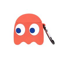 BONTOUJOUR AirPods Case, Super Cute Creative Big Eyes Game Pac-Man Ghost Face Monster AirPods Case, Funny Soft Silicone Earphone Protection Skin for AirPods1&2+Hook -Orange