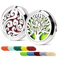 2PCS Car Aromatherapy Essential Oil Car Diffuser Stainless Steel Magnetic Closure Locket Tree of Life & Cloud with 50 Refill Pads