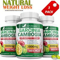 Pure Garcinia Cambogia Extract & Apple Cider Vinegar- 3000mg Capsules - All Natural Weight Loss, Detox, Digestion & Circulation Support - Best Weight Loss Supplement & Carb Blocker (3 Pack)