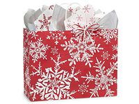Sprinkles Gifts Lot of 10 Vogue Christmas Snowflakes Red Gift Wrap Recycled Eco Friendly Paper Bags 16x6x12-1/2"