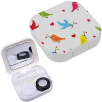 Portable Contact Lens Case Box Travel Kit Mirror + Bottle + Tweezers Container Holder [ Colorful Flying Birds Carrying ]