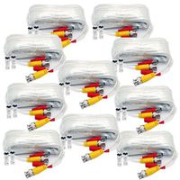 (10) Pack 25ft Pre-made All-in-One Video and Power BNC RCA Cable with BNC to RCA Connector for CCTV Security Camera System