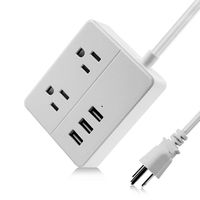 Travel Power Strip, with 3 USB Ports and 2 Outlets, Small Charging Station, with 5 Ft Extension Cord for Cruise Ship/Home/Office/Door Room/Desktop/Nightstand - White