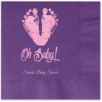 Canopy Street Baby Feet and Toes Personalized Luncheon Napkins - 100 Violet Purple Paper Coined Napkins with a Choice of foil. 6 1/2'' x 6 1/2'' Folded, Made in The USA
