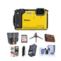 Nikon Coolpix W300 Point & Shoot Camera, Yellow - Bundle with 32GB SDHC Card, Camera Case, Spare Battery, Table Top Tripod, Compact Charger, Card Reader, Cleaning Kit, Software Package