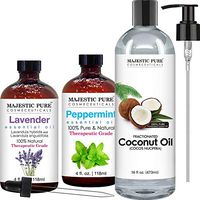 Peppermint Essential Oil, Lavender Essential Oil & Fractionated Coconut Oil Bundle by Majestic Pure - Great Combo for Aromatherapy, Massage, Topical and Household Uses