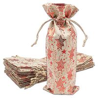 12pk Jute Burlap Linen Canvas Bottle & Wine Gift Bags with Drawstring (Red Stars, 6" x 14") for Storage, Holiday Parties, Promotional Events by TheDisplayGuys