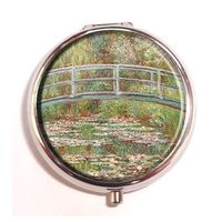 AmSun Monet Bridge Flowers Custom Round Pill Case Medicine Pocket Wallet Travel Vitamin Decoration Box Holder