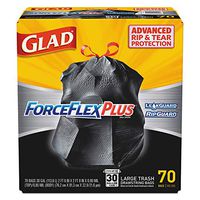 Glad 70358 ForceFlex Plus Outdoor Drawstring Trash Bags, Black, 30 Gal, 1.05 Mil, 70/Box