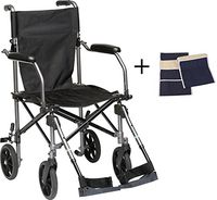 Transport Wheelchair Lightweight Folding, Lightweight Transport Chair Wheelchair With Brakes, Elevating Legrest, Carry Bag, Sheepskin Armrest Pouch, Travelite Transport Wheelchair Chair in a Bag, 19in